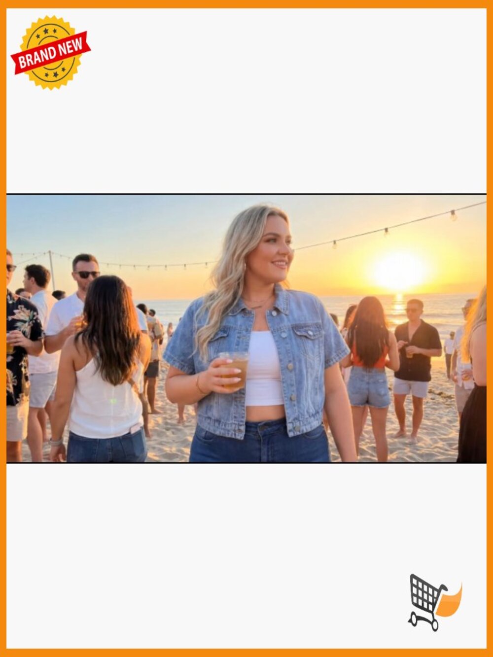 Plus Size Crop Denim Jacket Short Sleeve Button Down - Picture 7 of 7
